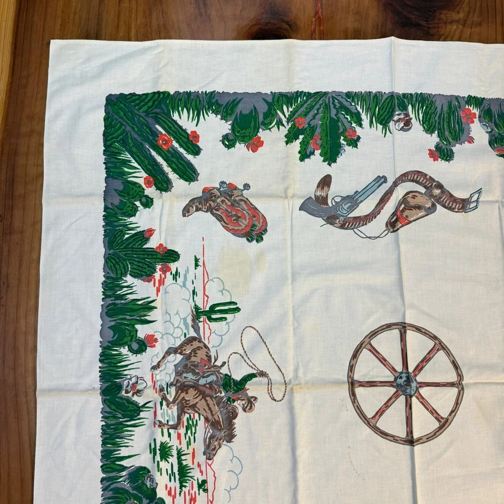 Vintage Startex Table Cloth Cotton Square Western Cowboy Startex 50 x 50 UU18